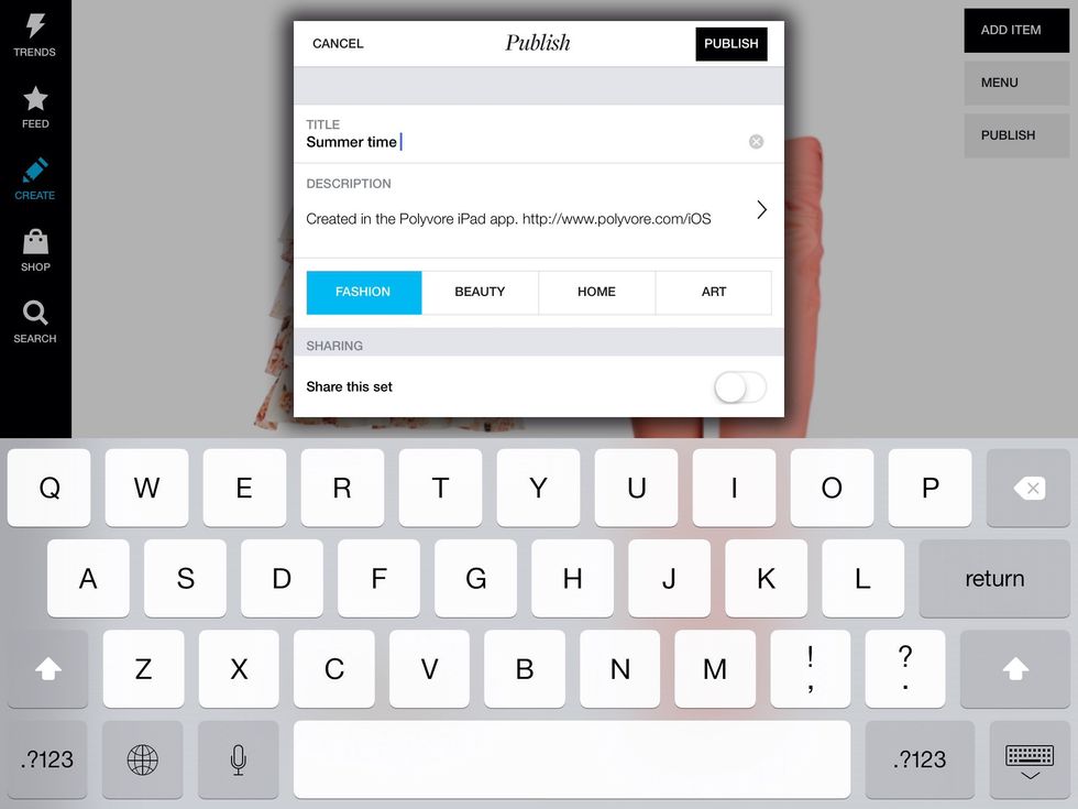 Name and categorize your set then hit publish
