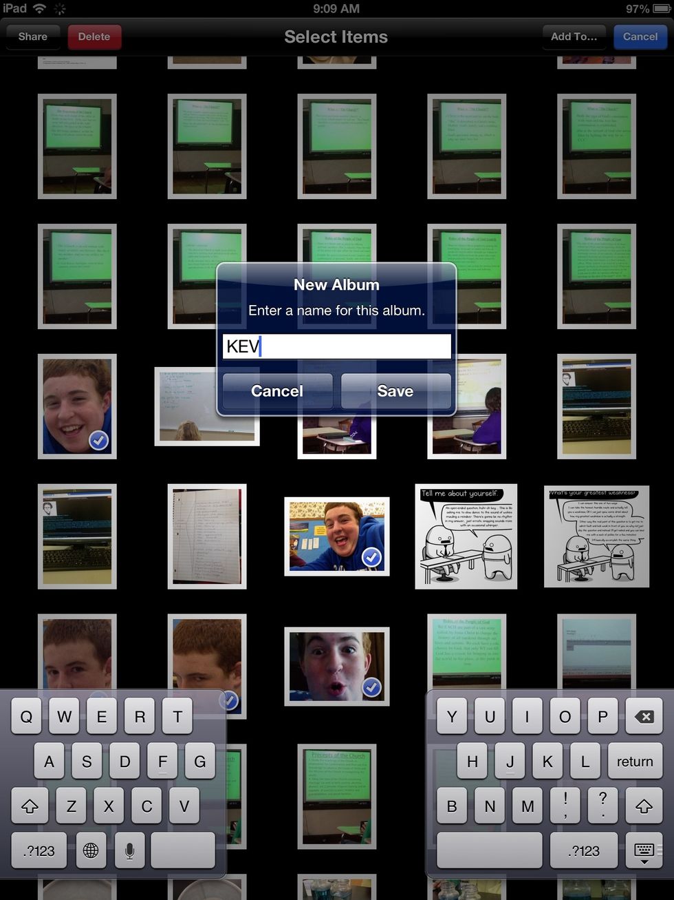 Name your album by typing the name that you want in on the keyboard
