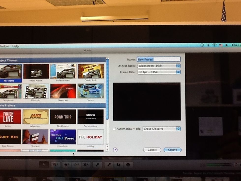 Name your project and press the create button in the bottom right corner.