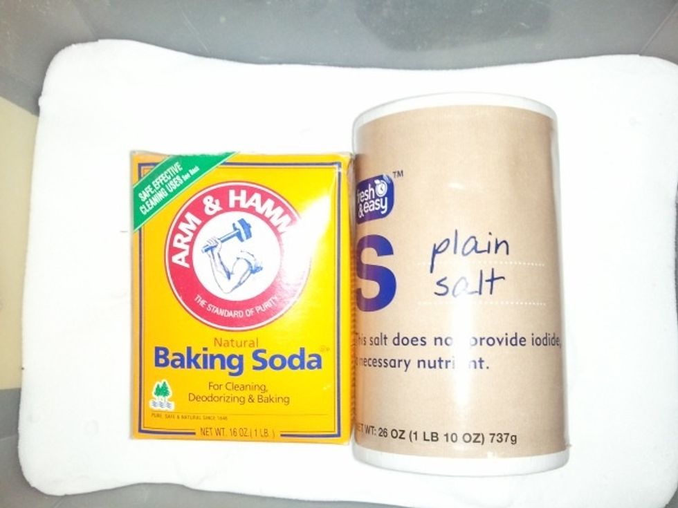 Natron is a 2:1 mix of salt and baking soda.  If you need to save on costs, make it 3:1 salt:baking soda.       Making small batches at a time works best.  Note: The mix is drying to your hands.