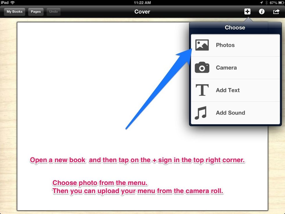 Navigate to the camera roll to find your menu and arrange it on your page. At this point you can add more content and include a video or audio file that can assist in differentiation.