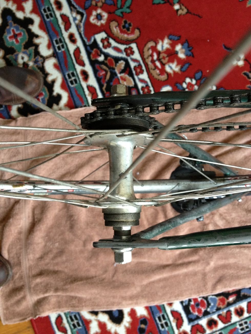 Nearly all track hubs are threaded on both sides so you can have two cogs handy on one wheel. This bike already has a freewheel \u2014 we'll add a fixed cog so it has both single-speed & fixed options.