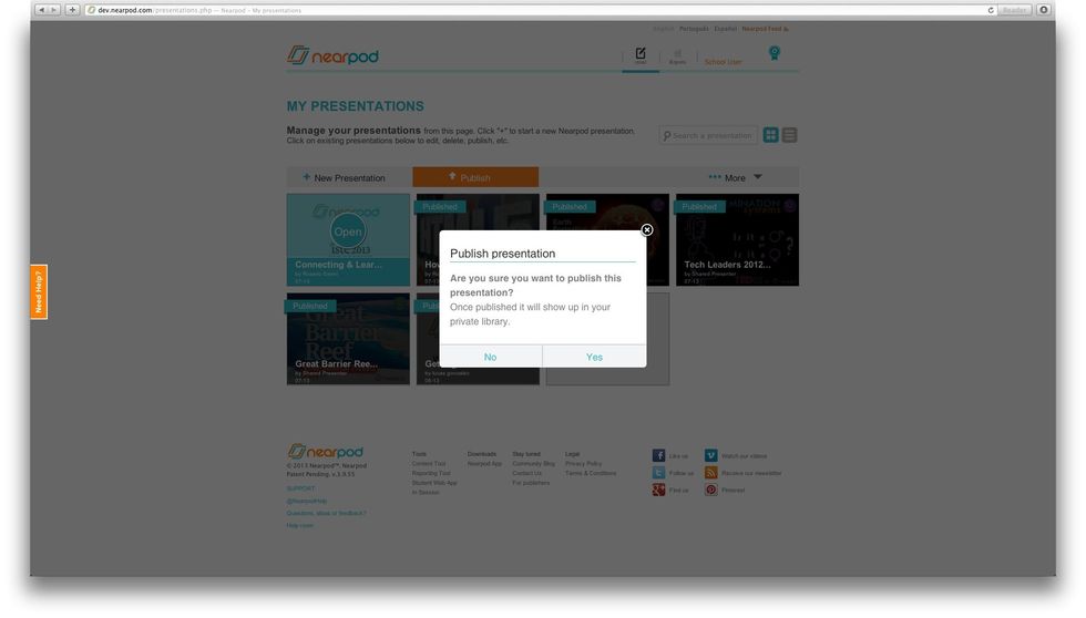 Nearpod will ask you to confirm that you want to publish your Nearpod presentation.