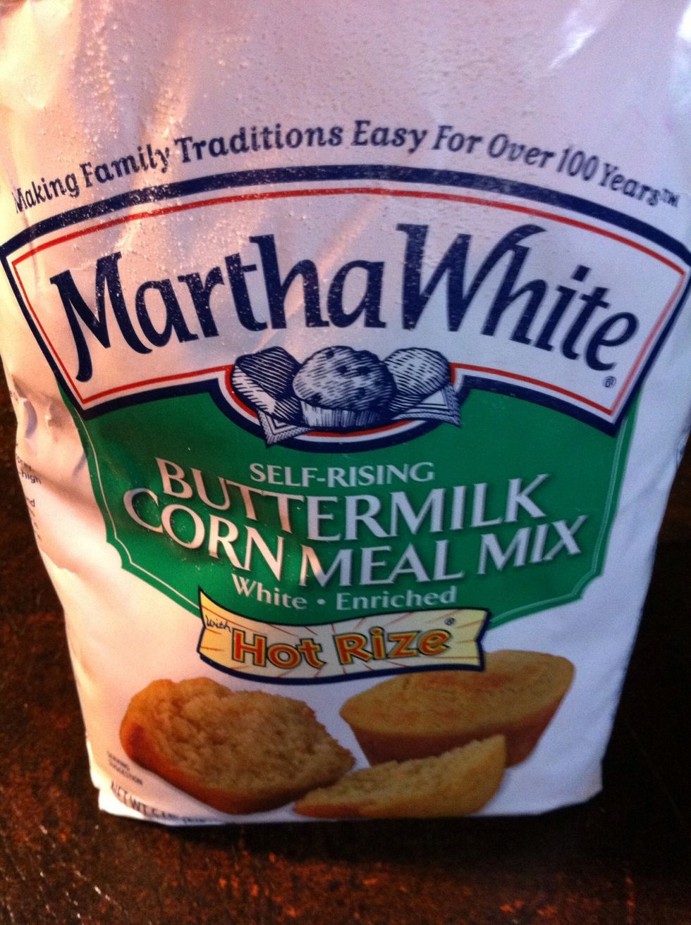 Need 2 cups of self rising cornmeal. If yours is not self rising, you'll need.. 2 cups cornmeal, 2 Tablespoons baking powder, 1 teaspoon of salt.
