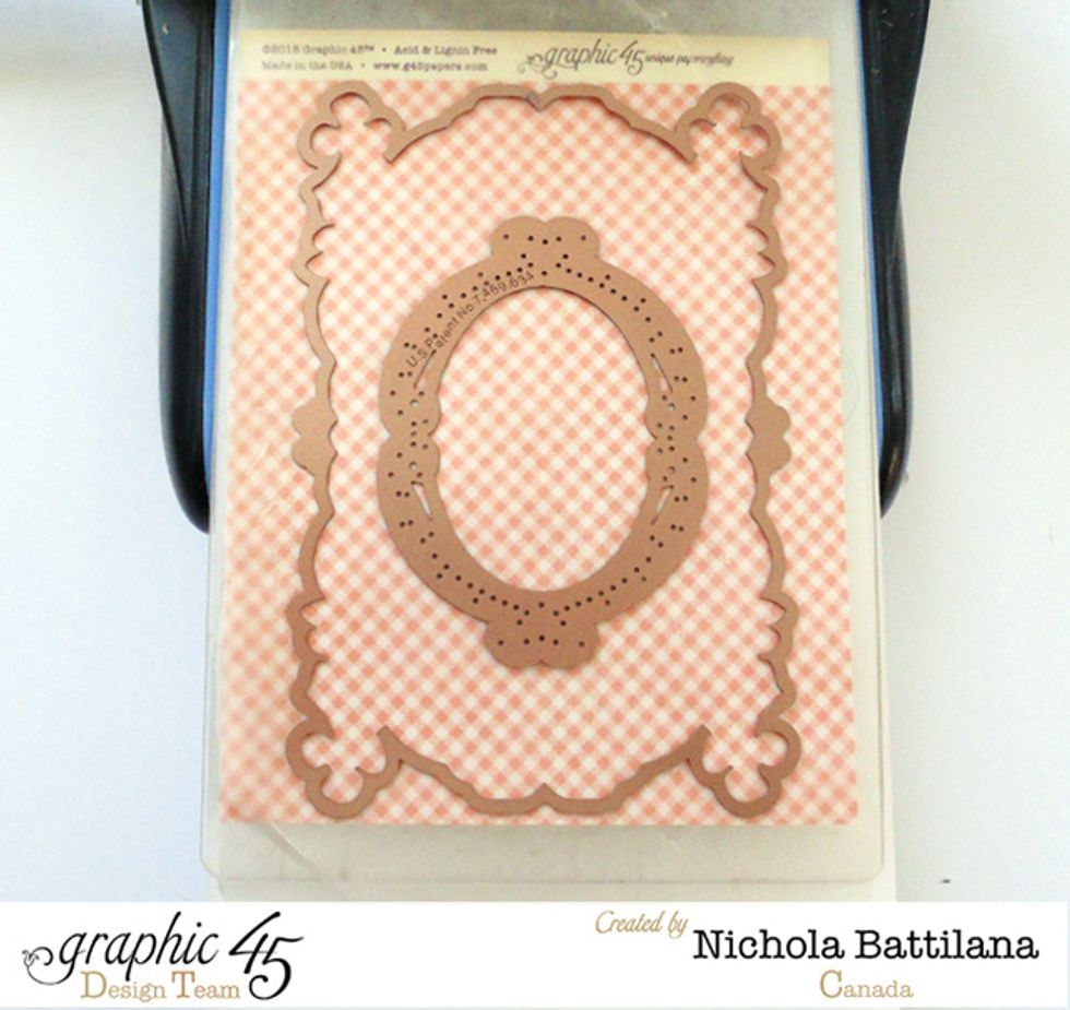 Nest Spellbinders dies S6-017 and S4-475 cut from Sugar and Spice. *Hint: a sheet of waxed paper between the die and the paper will help the paper to release from the die without tearing*