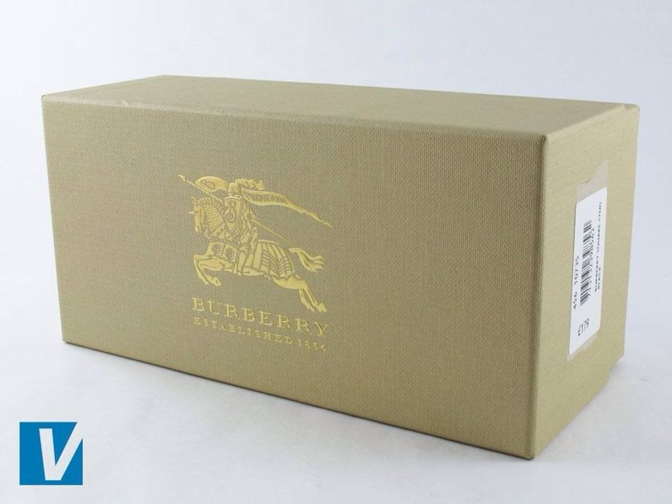 New Burberry sunglasses are packaged in a branded retail box featuring the Burberry Knight. Check that the logo is consistent in every way with the official Burberry.