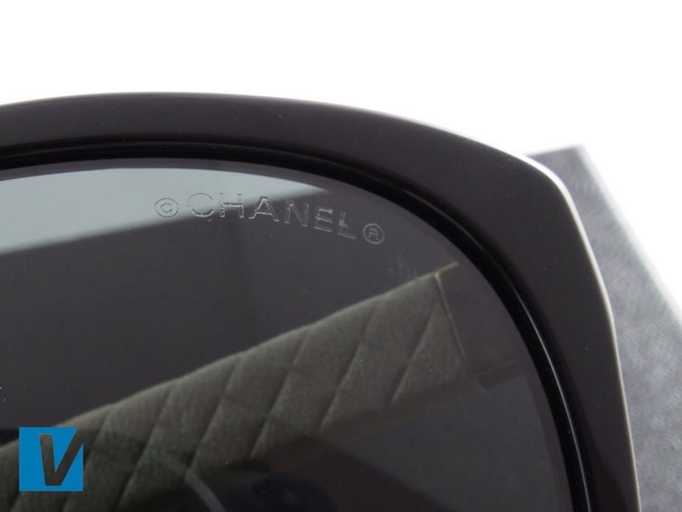 New Chanel sunglasses feature a small Chanel logo etched into the left lens. Check that the etching is clean and clear.
