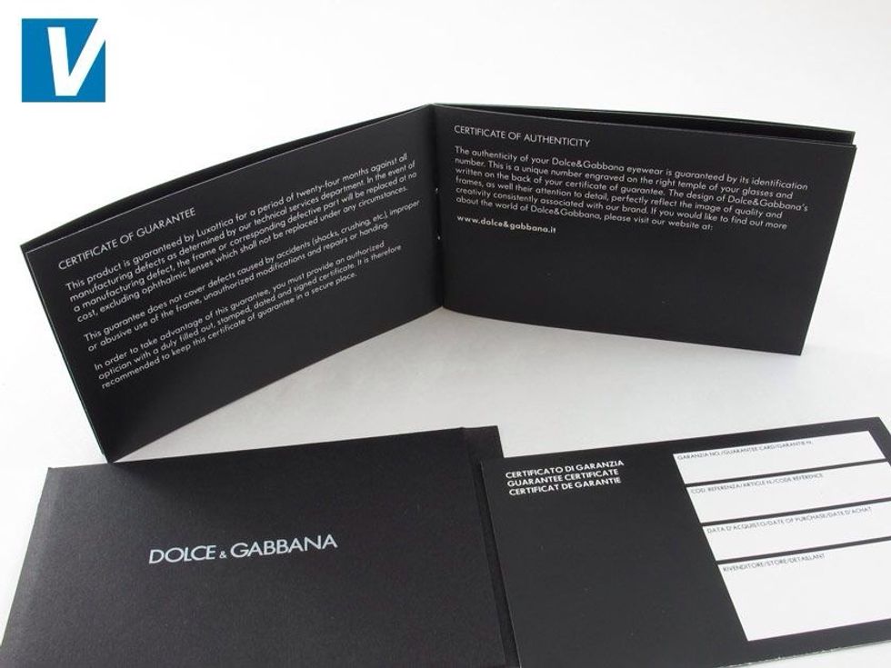 New D&G sunglasses are accompanied by a D&G guarantee booklet.