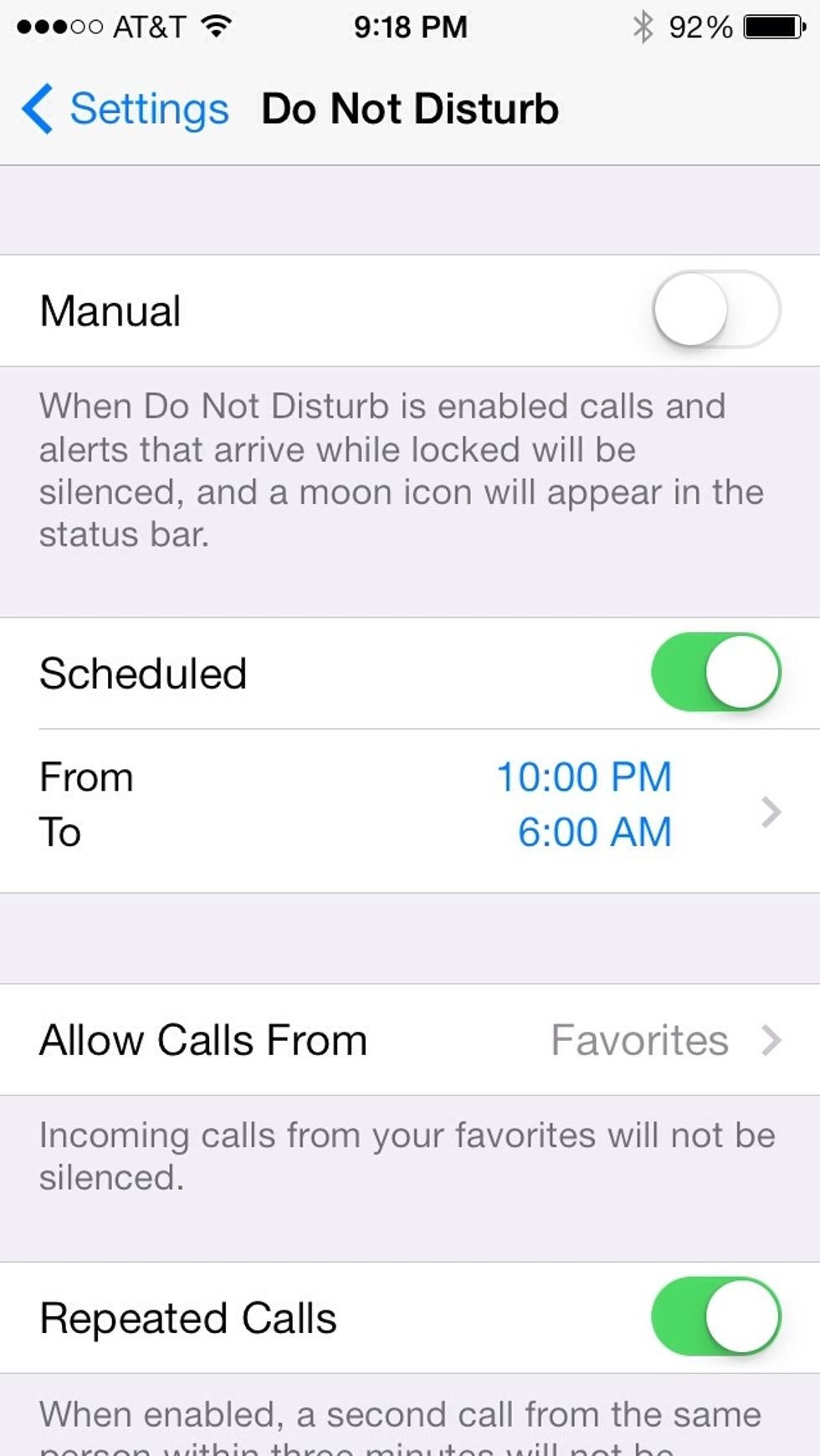 New Do Not Disturb feature-Schedule time for on and off. Access from the main settings screen.