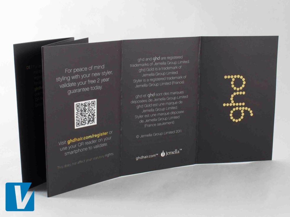 New GHD products are accompanied by a register booklet. It features a QR code that can be scanned by a smartphone QR reader to validate the product.