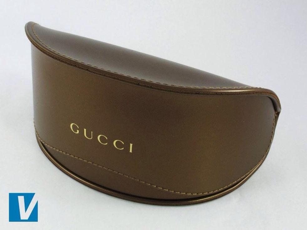 New Gucci sunglasses are accompanied by a case that features the Gucci logo. Check that the logo and font matches that of used officially by Gucci.  Also check that the stitching is evenly spaced.