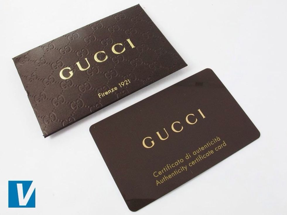 New Gucci sunglasses come with an authenticity card and envelope. Check the envelope pattern and logo for consistency and spacing.