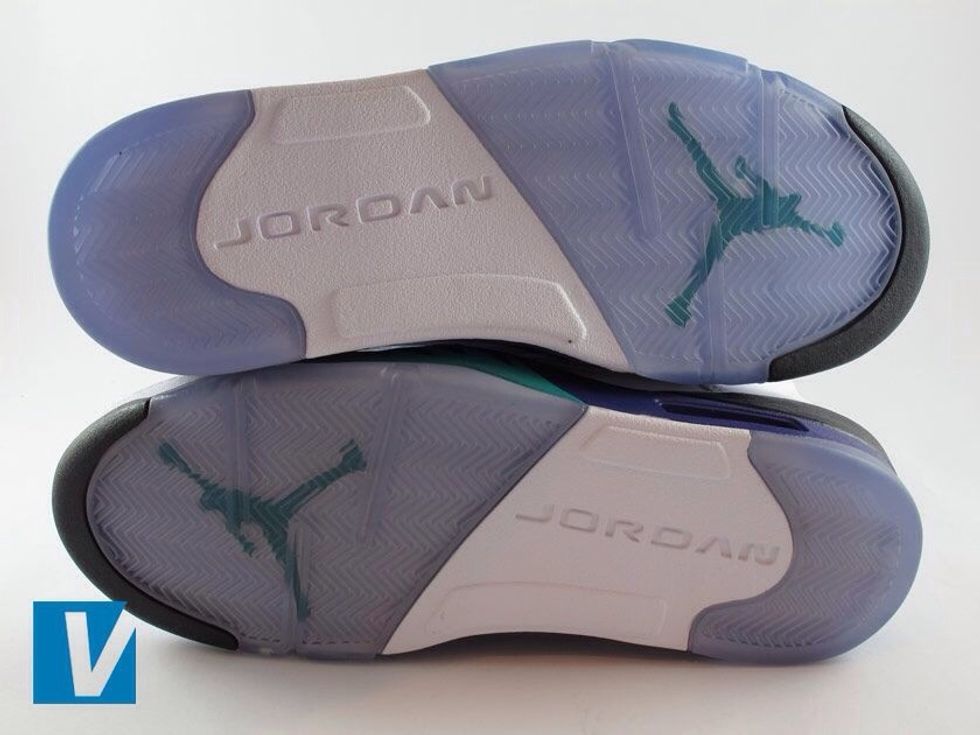 New Nike Jordan 5's have a distinctive sole pattern with the Jumpman logo, always make sure they are high quality and not worn out if the shoes are new.