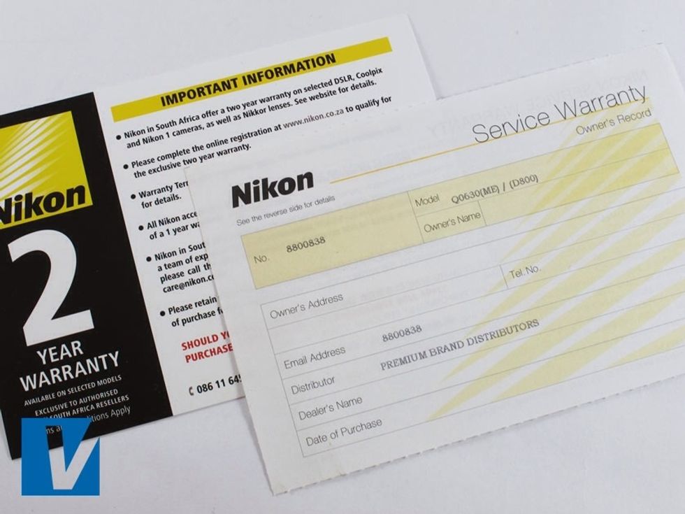 New Nikon cameras are accompanied by a warranty card. Check carefully for any errors in spelling and that the serial number featured matches the serial number found on the camera and retail box label.
