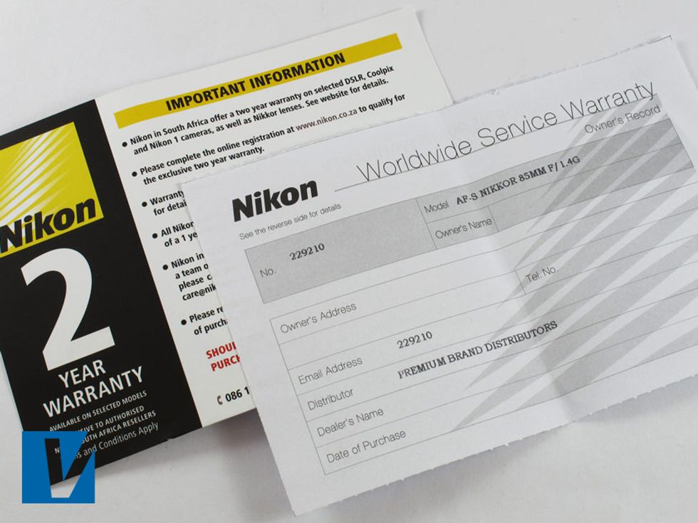 New Nikon lenses are accompanied by a warranty card. Check carefully for errors in spelling and that the serial number featured matches the serial number found on the lens and the retail box label.