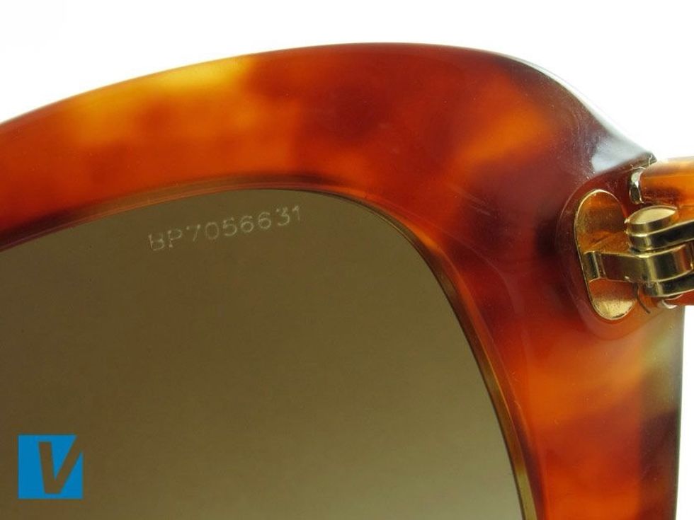 New Prada sunglasses feature a serial number etched into the right lens. Older sunglasses may not feature this mark.
