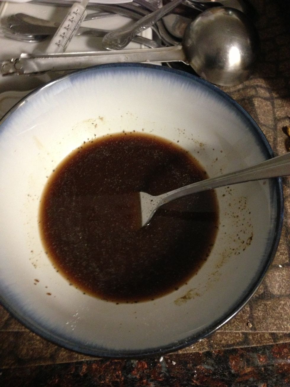 New sauce ... 1 1/2 tbsp soy sauce , mixed with 1/2 cup of vegetable broth, 1/2 tsp black pepper , 1 tsp of red hot sauce any kind ... I used home made salsa