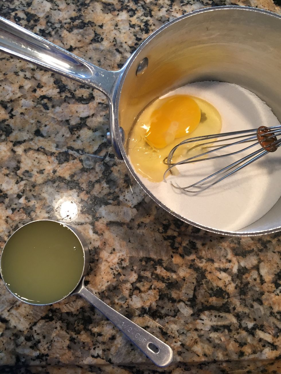 Next add 1/2 cup pineapple juice and one egg