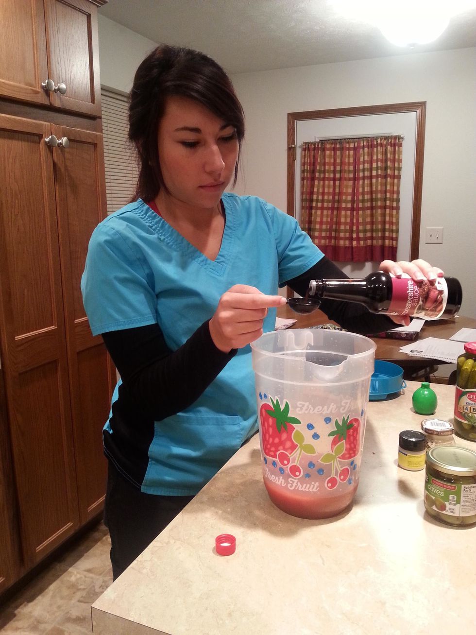 Next, add 1 tablespoon of Worcestershire sauce to the mixture.