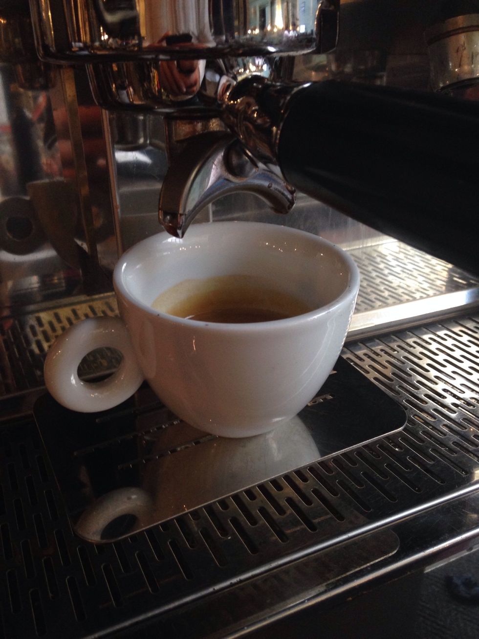 Next add 40ml (usually a standard double shot) of fresh espresso and if you like a small dash of sugar syrup.