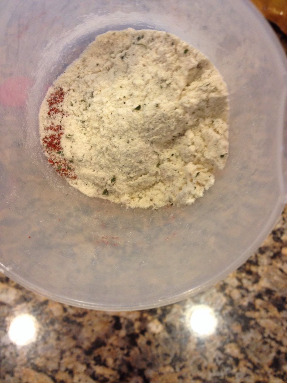 Next add a package of ranch style dressing mix and 2 tsp garlic salt