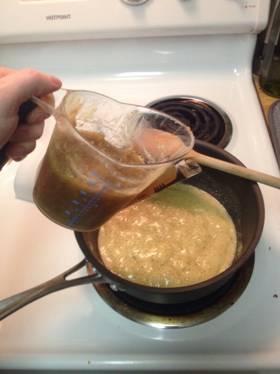 Next, add all of the cooking liquid and stir