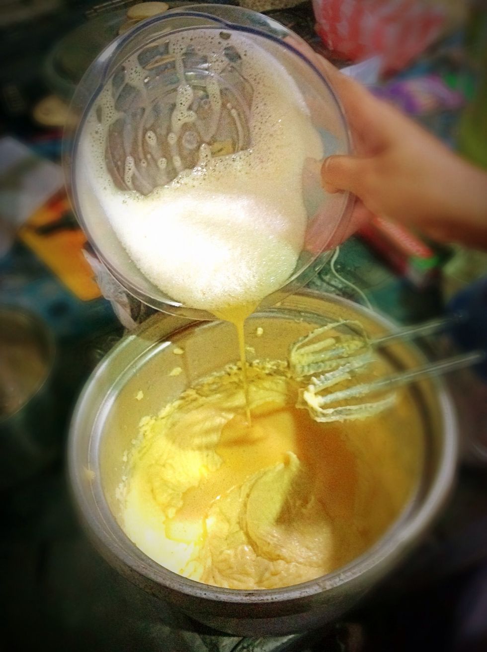 Next add beater eggs little little