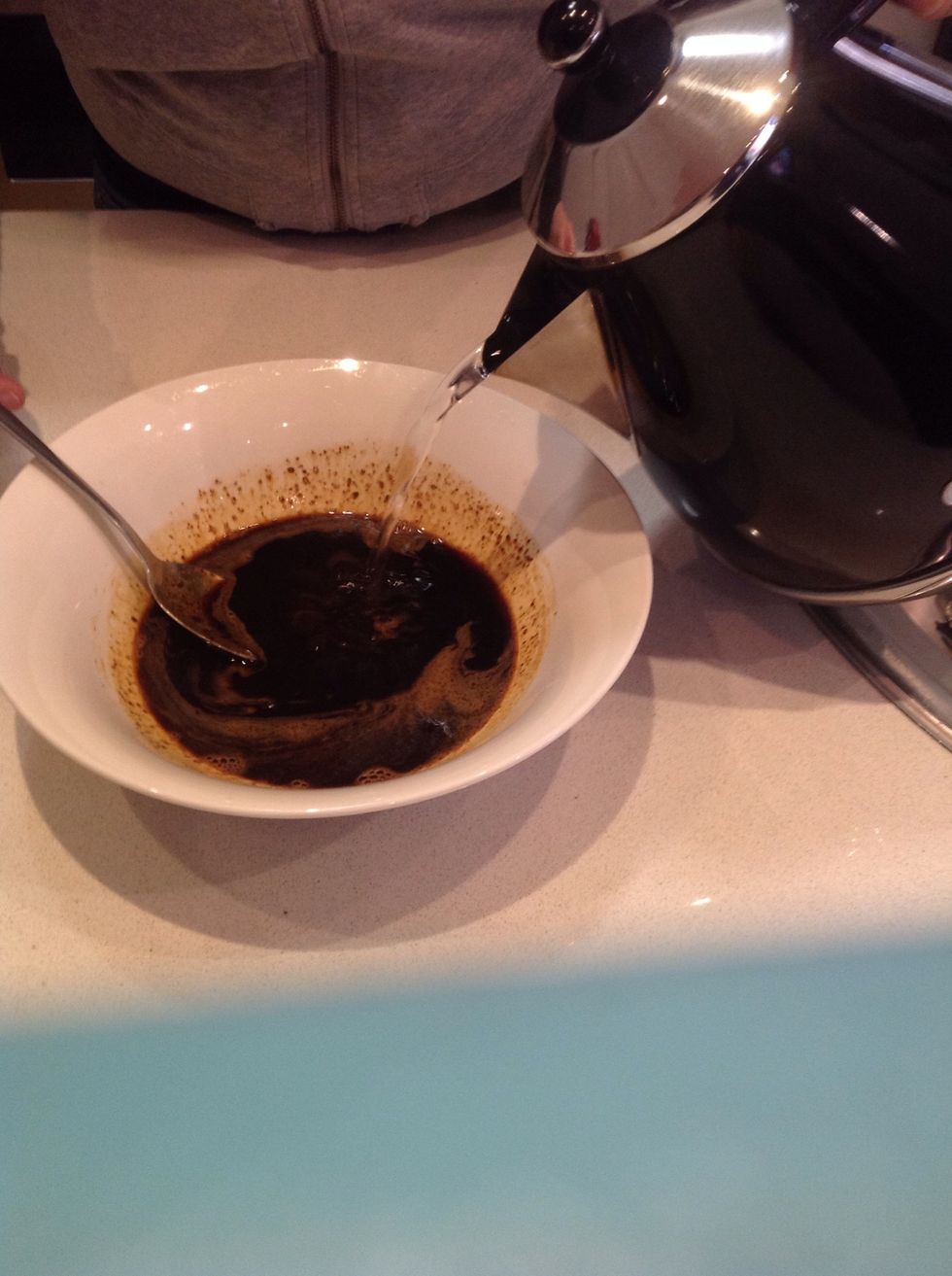 Next add boiling water to your mix