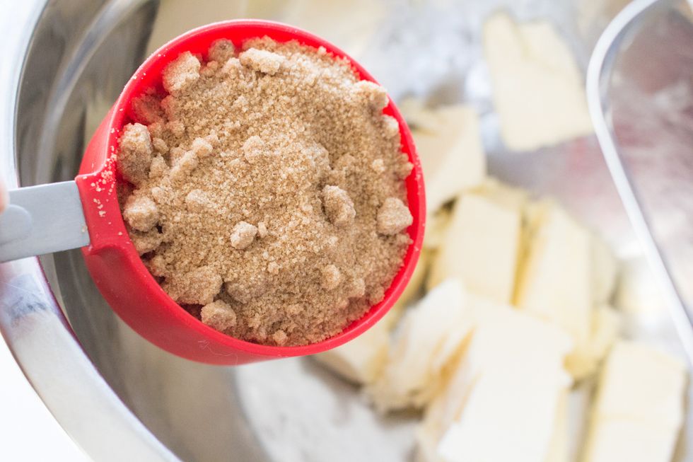 Next add brown sugar. These have bits in them, I used a spoon to smash them prior to beating them.