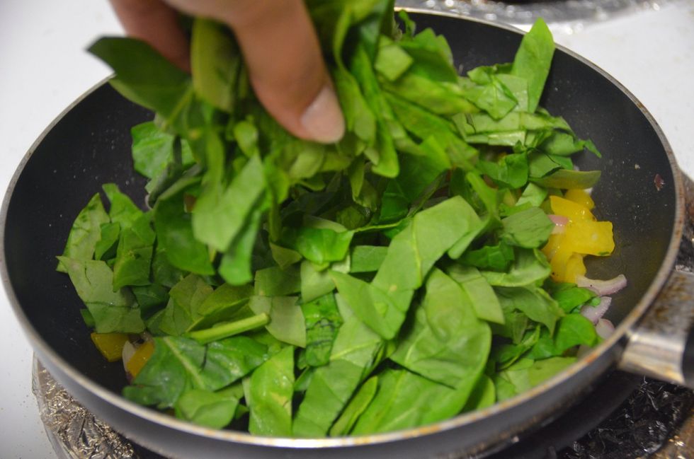 Next add chopped spinach and cook for a few mins.