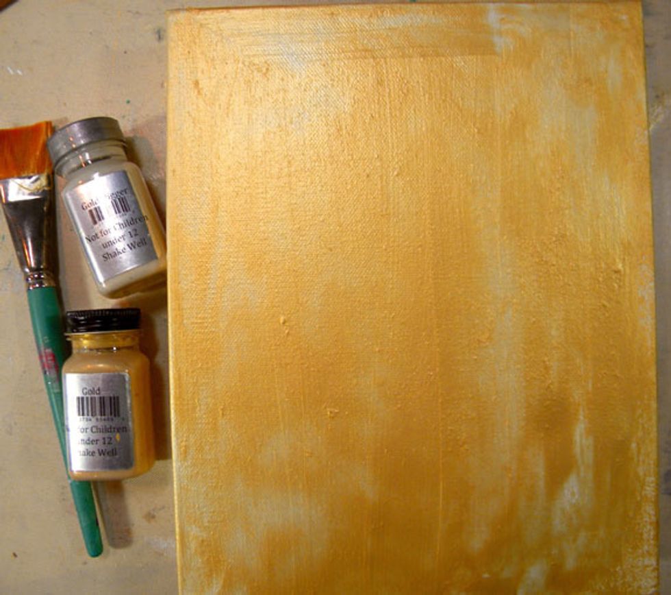 Next add Gold Digger Sorbet and let it dry. Then a layer of Gold Metal Effects and let that layer dry. If you don't let each layer dry, the medium may clump up in areas.