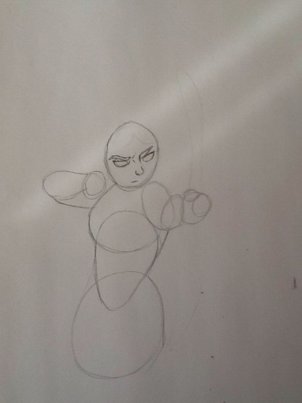 Next add her face. Draw her eyes and nose in the direction you would like to to be facing. Don't worry, it doesn't have to perfect, fix it later on.