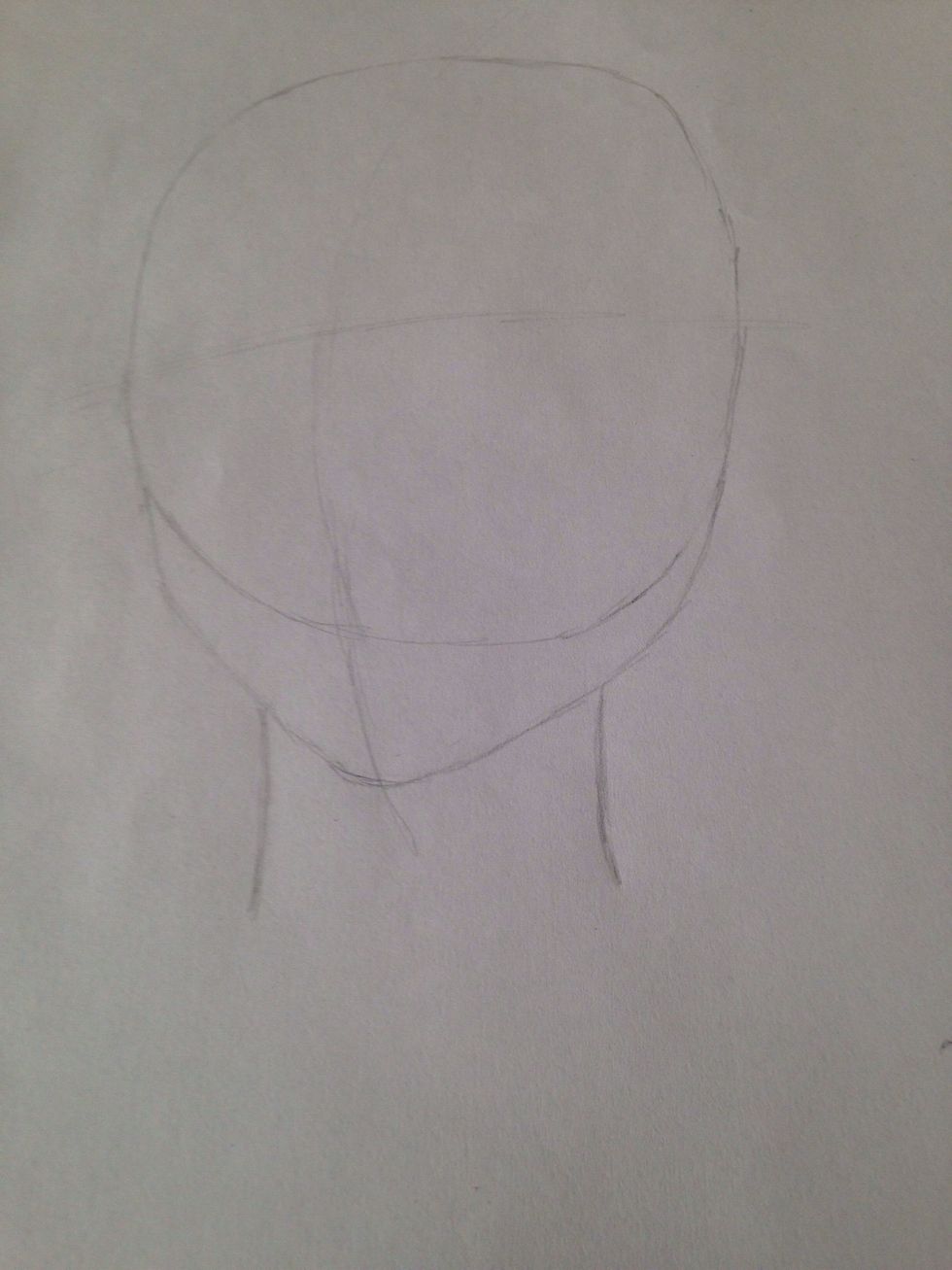 Next,add his neck \u2022Don't make his neck too big or too skinny though!