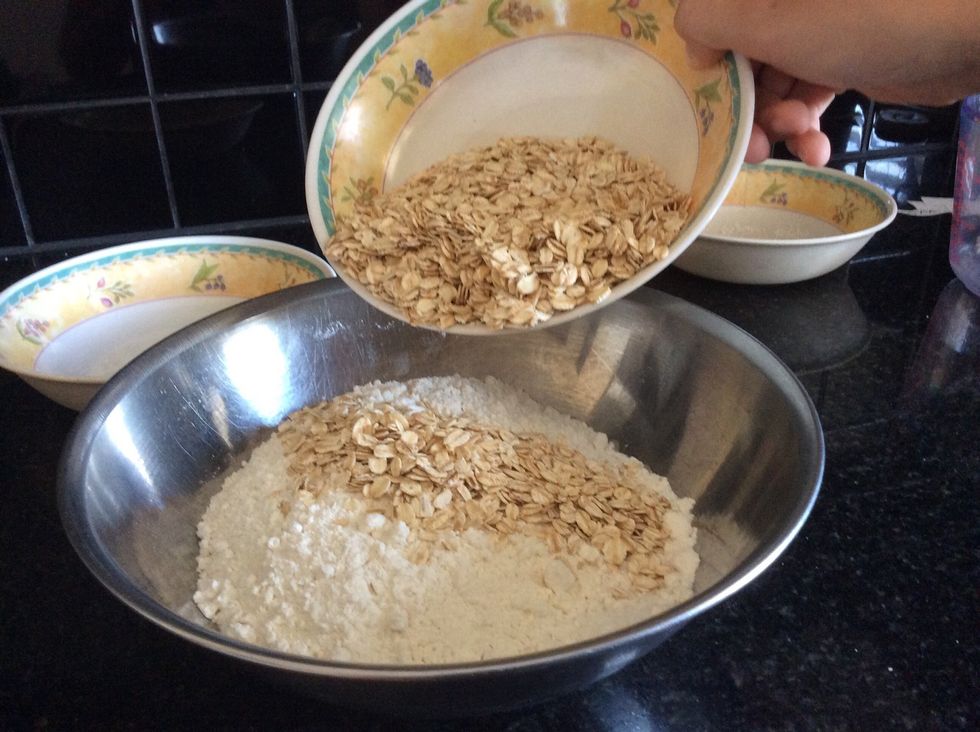 Next add in 1cup of rolled oats to the mixture