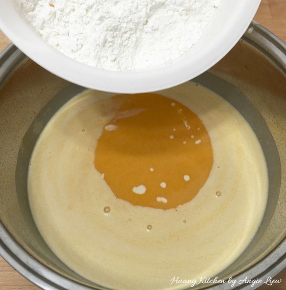 Next add in the sifted DRY flour mixture