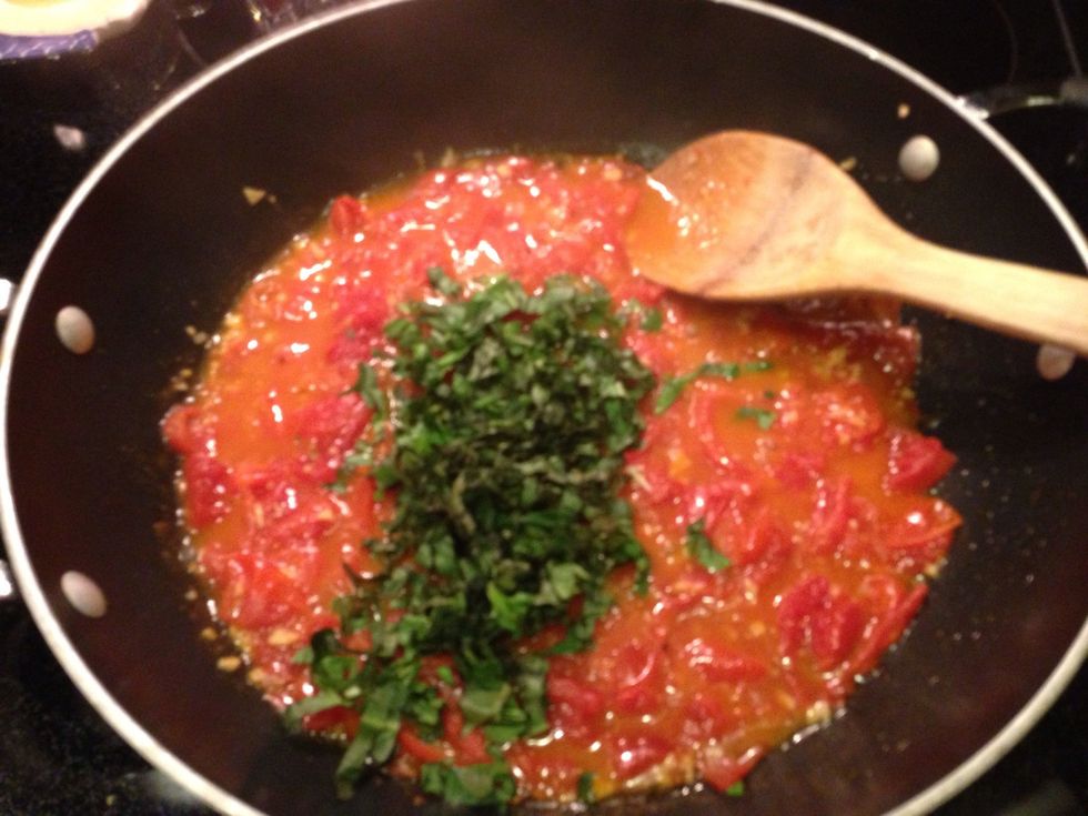 Next, add in your basil and turn off the heat.