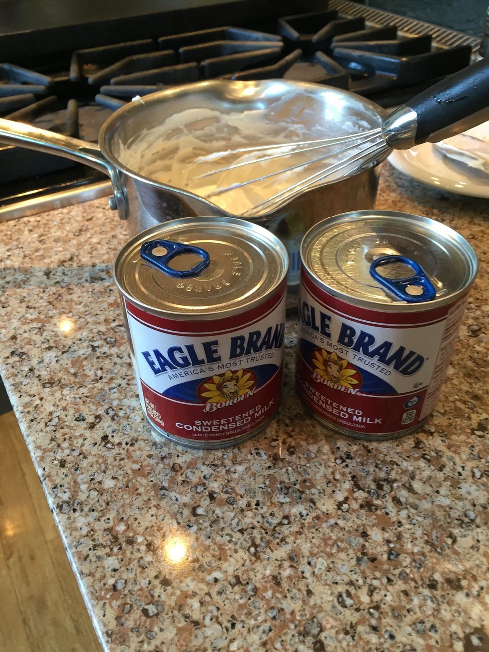 Next add ONE can sweetened condensed milk. I was doubling this recipe and is why there are two cans