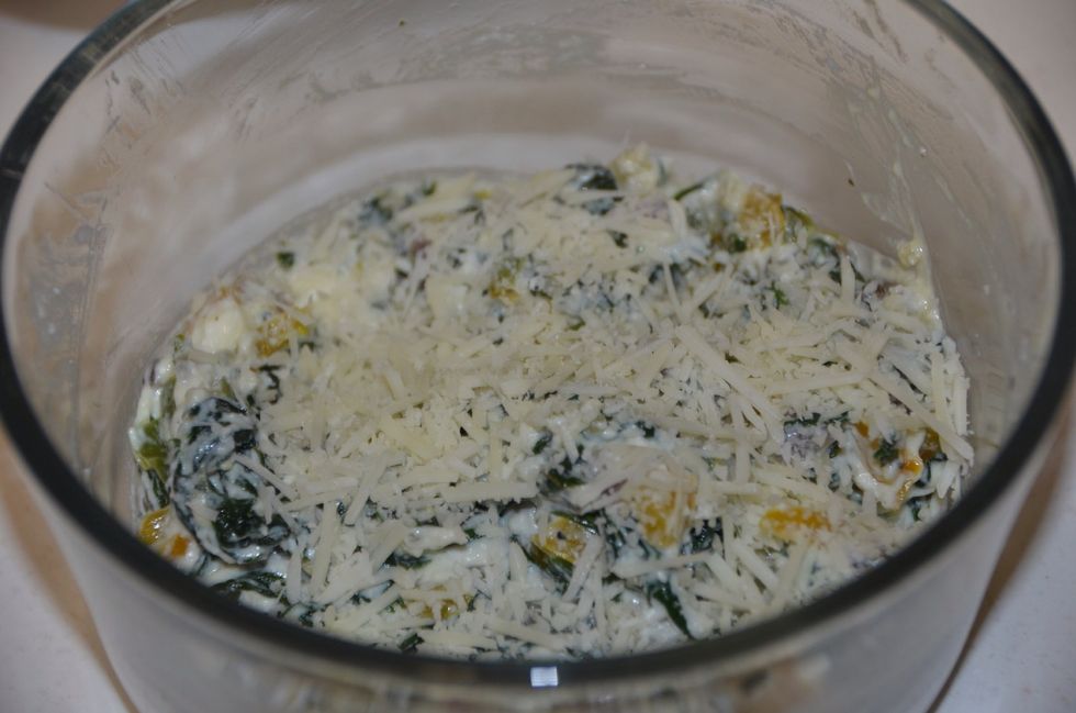 Next Add Parmesan cheese and mix. The stuffing is ready :)