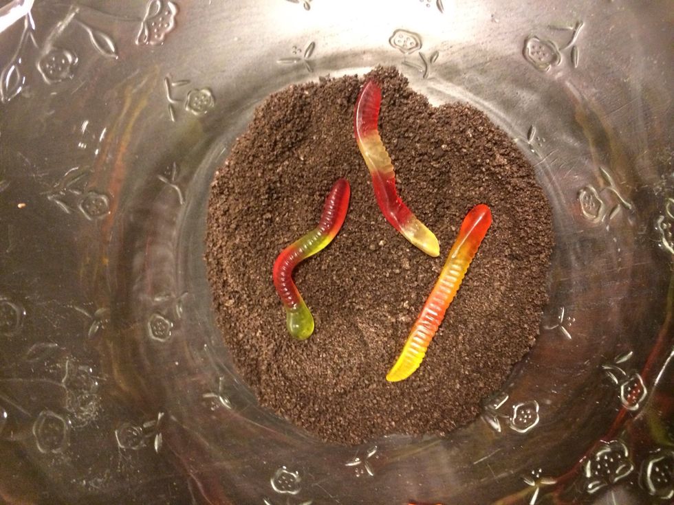 Next add some gummy worms