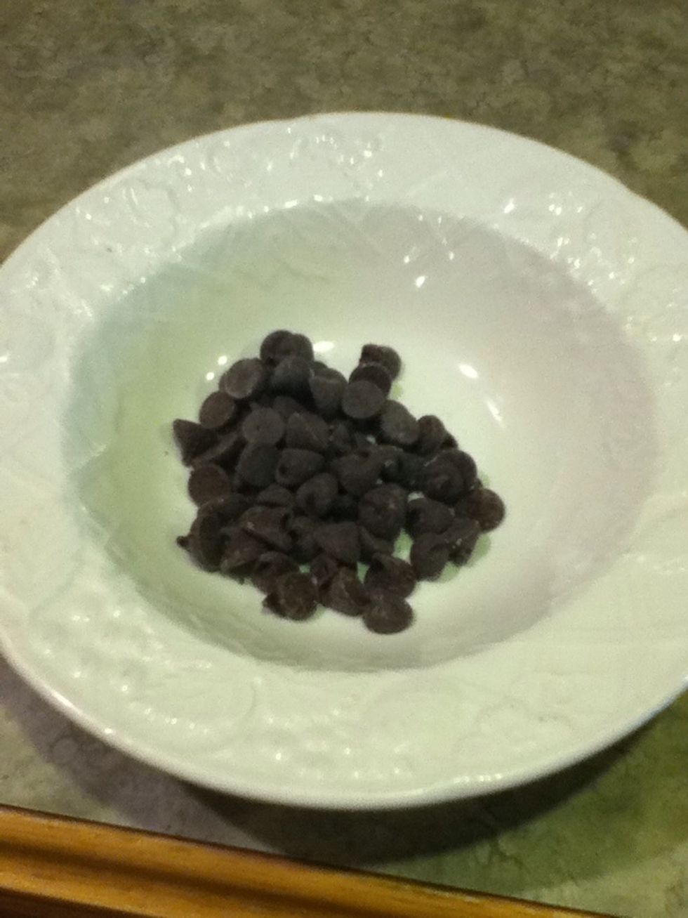 Next add the chocolate chips to your mixing bowl.