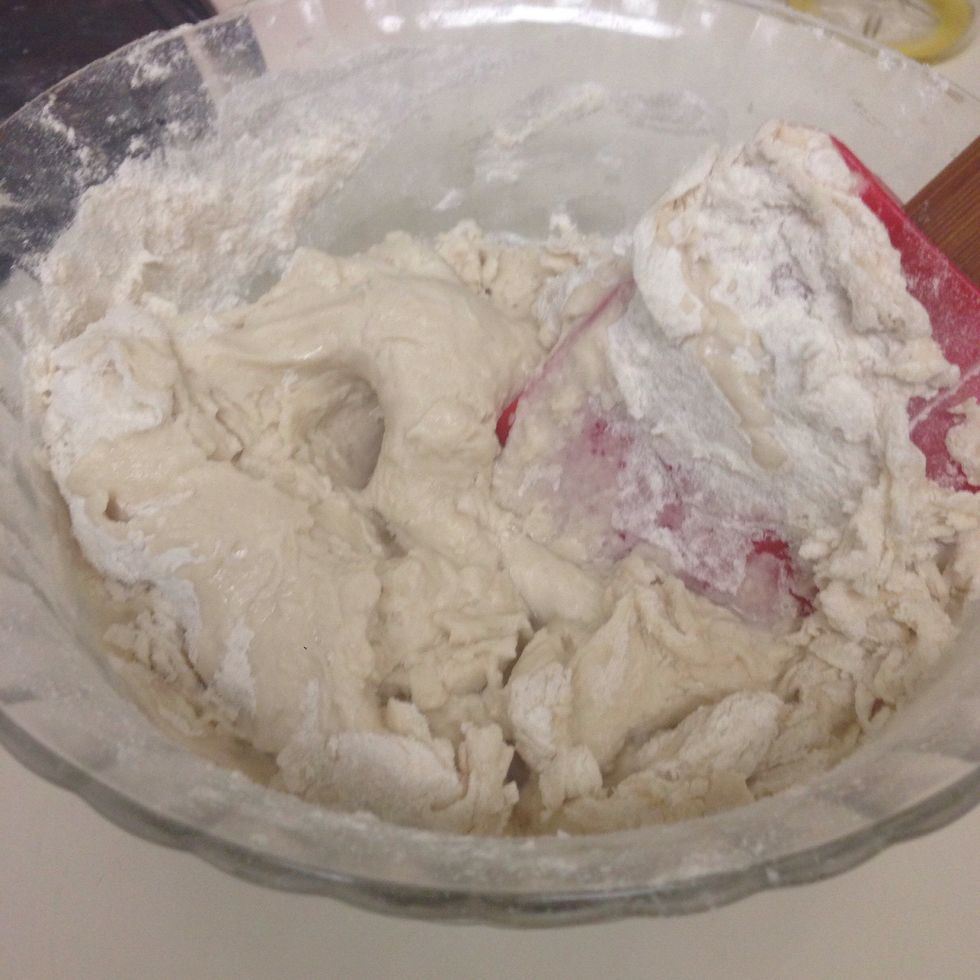 Next add the flour and mix with hand till you have a nice soft dough