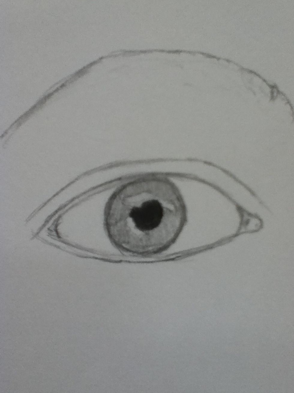 Next add the highlight and shading in the cornea, darken the pupil, and the tear duct. Every eye has different shading and highlights so you can't get this part wrong!