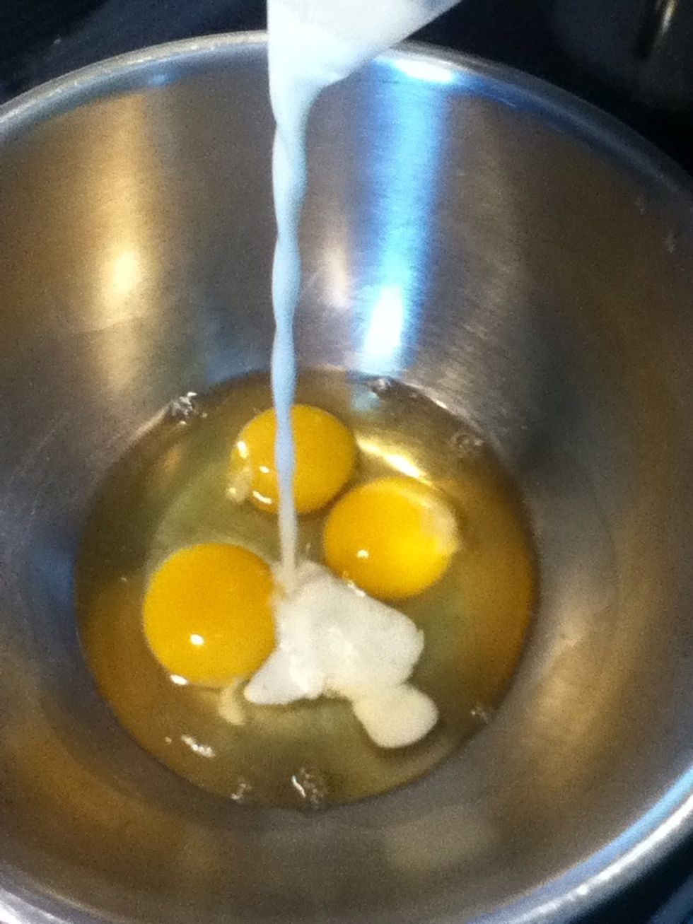 Next, add the milk (3 cups).