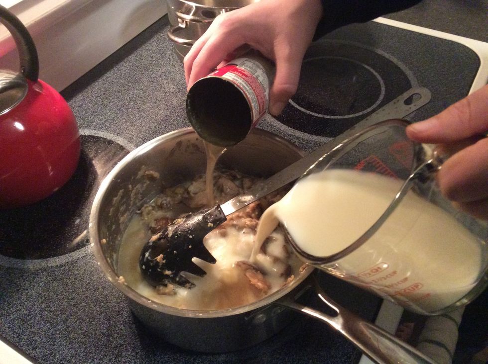 Next add the milk and chicken broth
