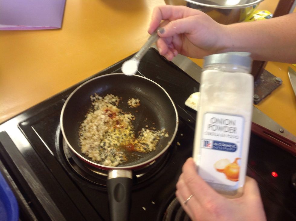Next add the onion powder to the mix. Make sure you are still stirring constantly.