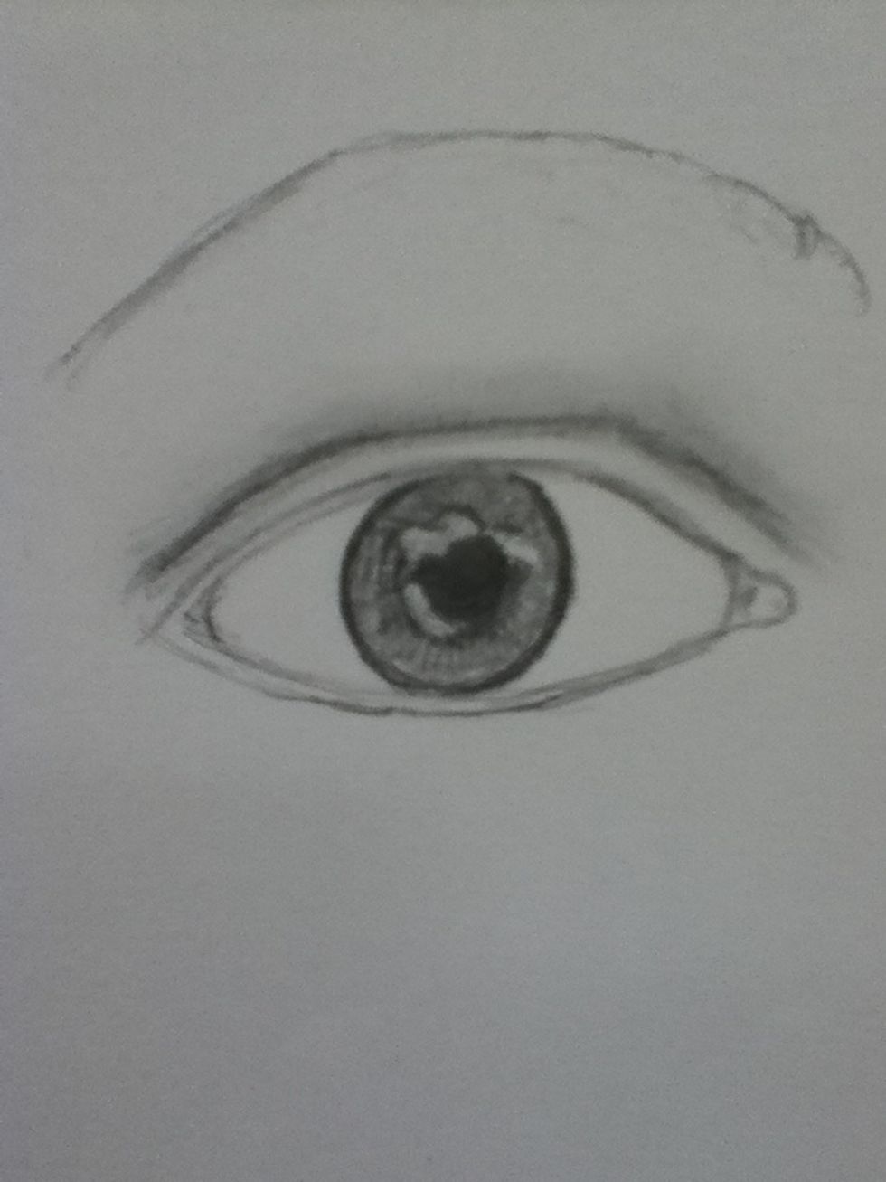 Next, add the shading for the eye lid, darken the line you made originally, and rub the pencil up and down to create blending.