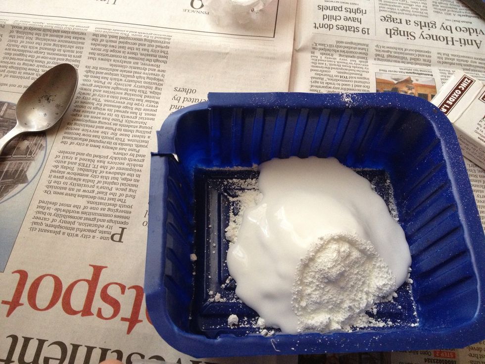 Next add the white glue. Add enough to make a thick consistency.