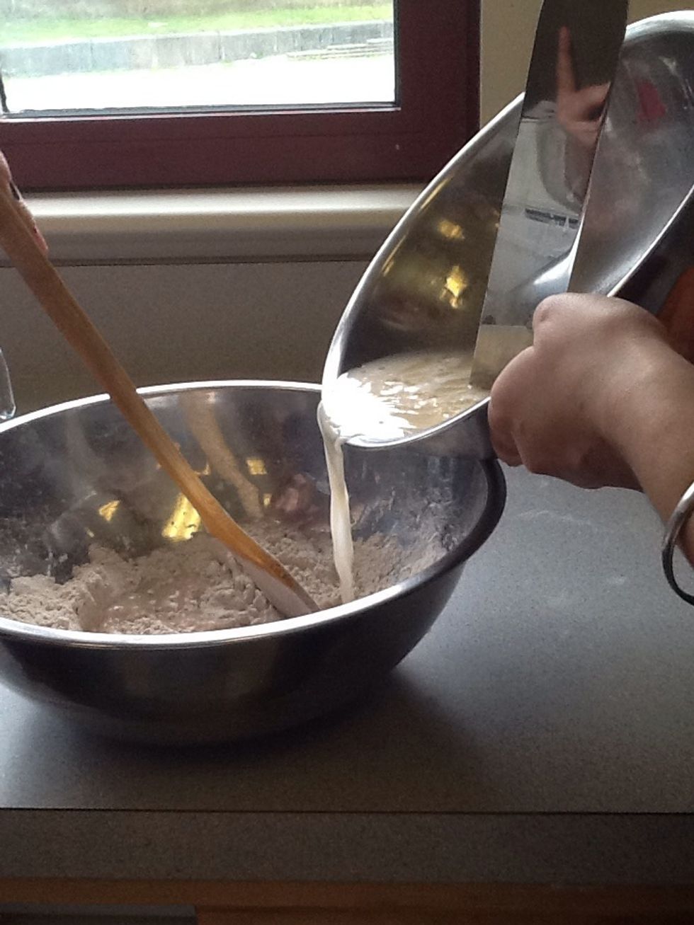 Next, add the yeast to the flour.