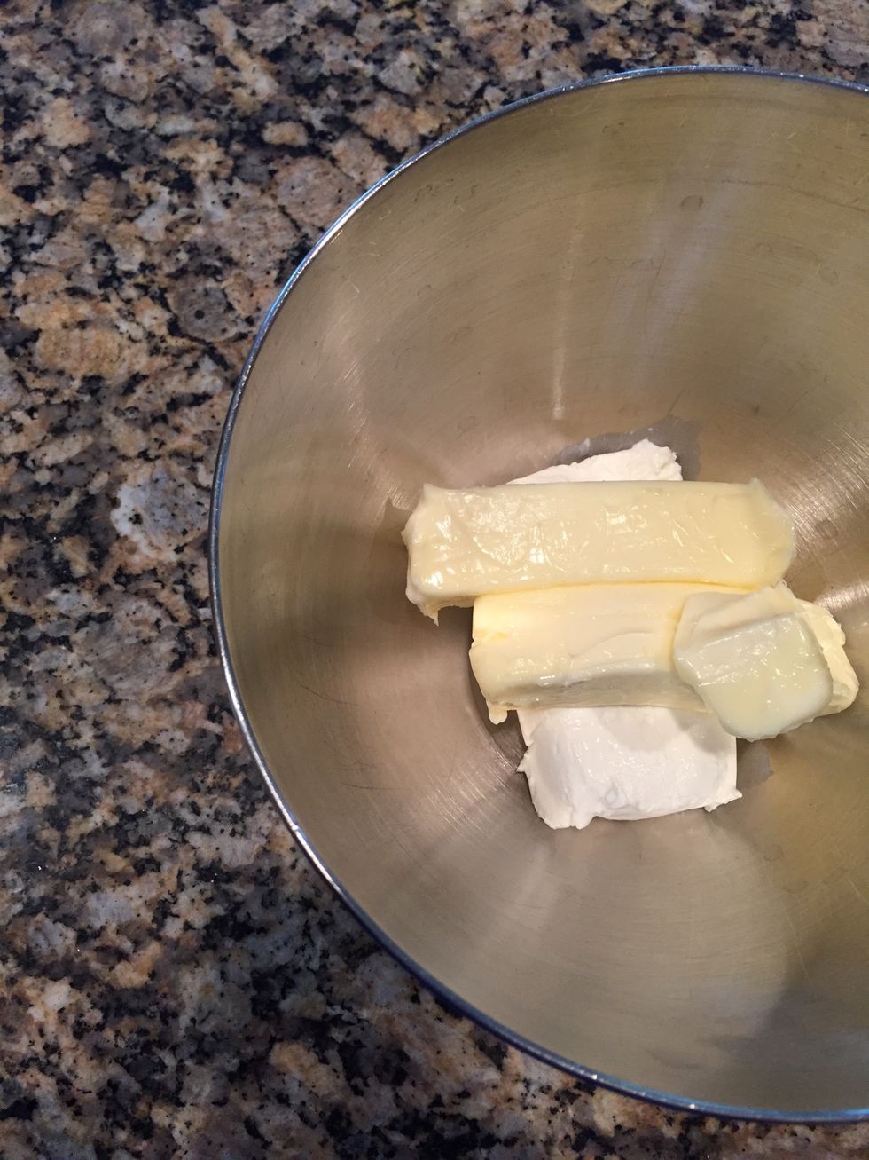 Next add two sticks and 2 TB of room temperature butter. That's 18 TB of butter