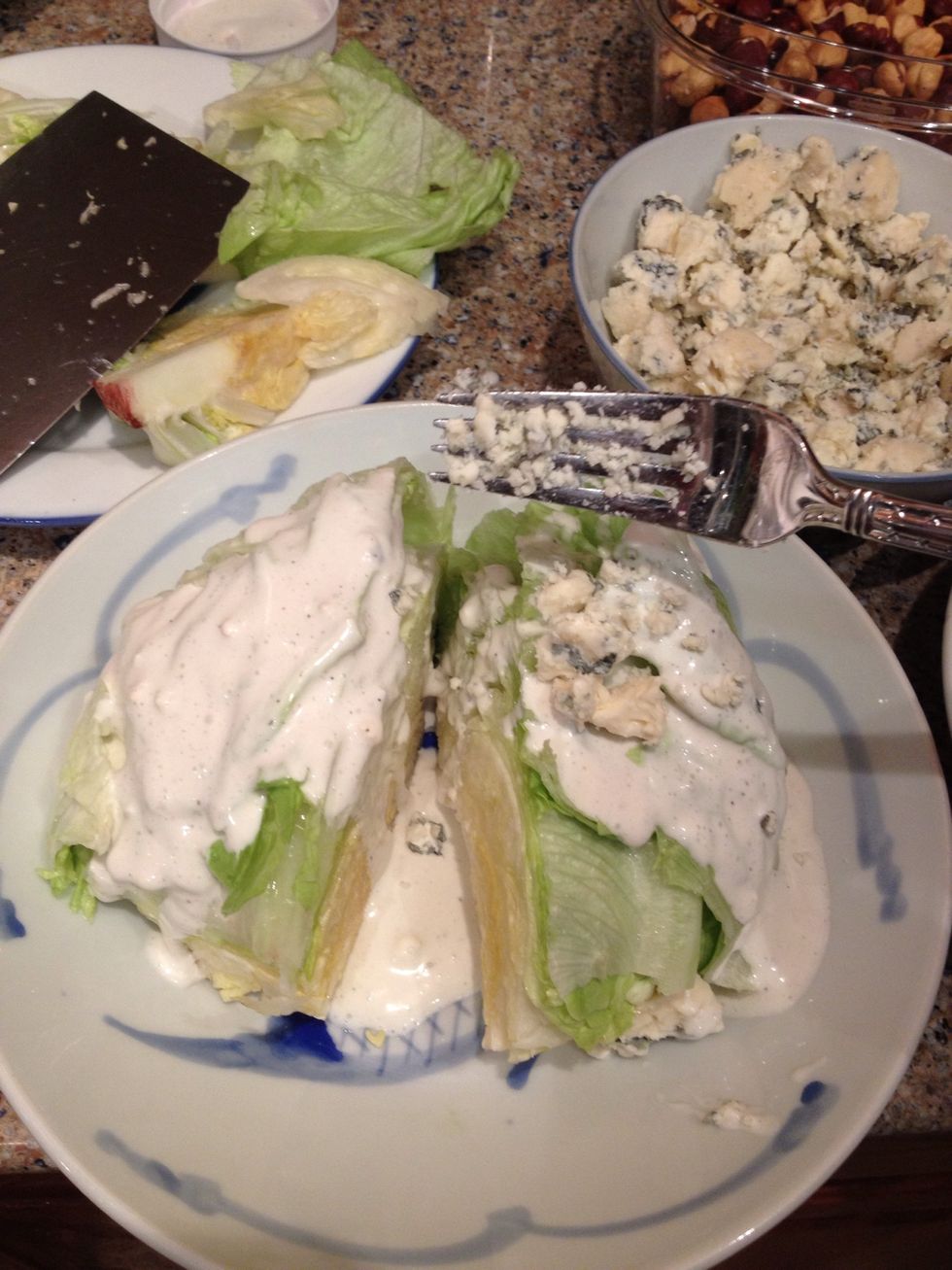 Next add your crumbled blue cheese...